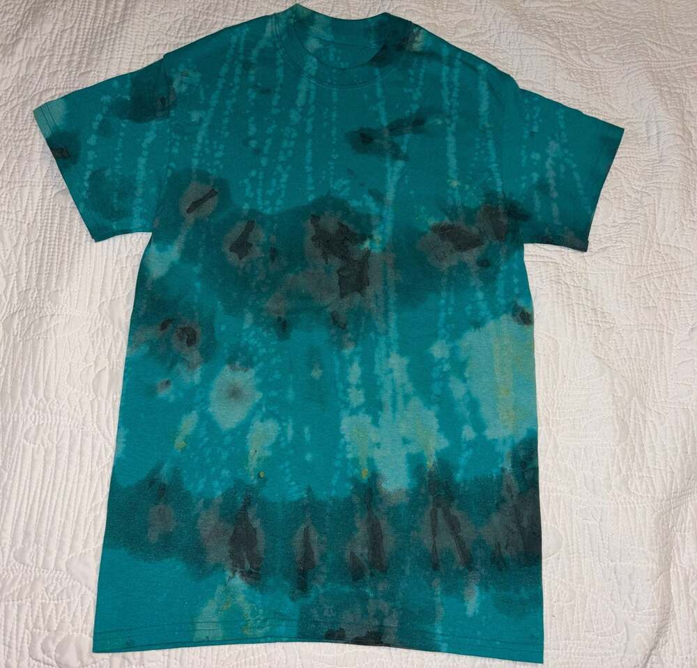 Unbranded Teal and Black Tie-Dye Short Sleeve T-Shirt